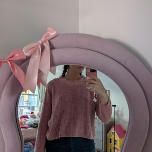 Velvety Cozy Pink V-Neck Knit Sweater